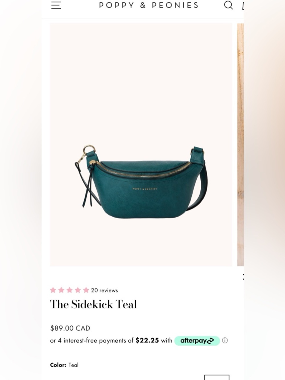 Poppy & Peonies Teal Crossbody Belt Bag with Gold Hardware